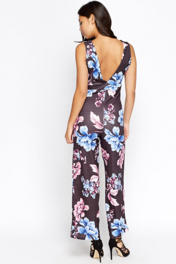 Plunge Floral Wide Leg Jumpsuit